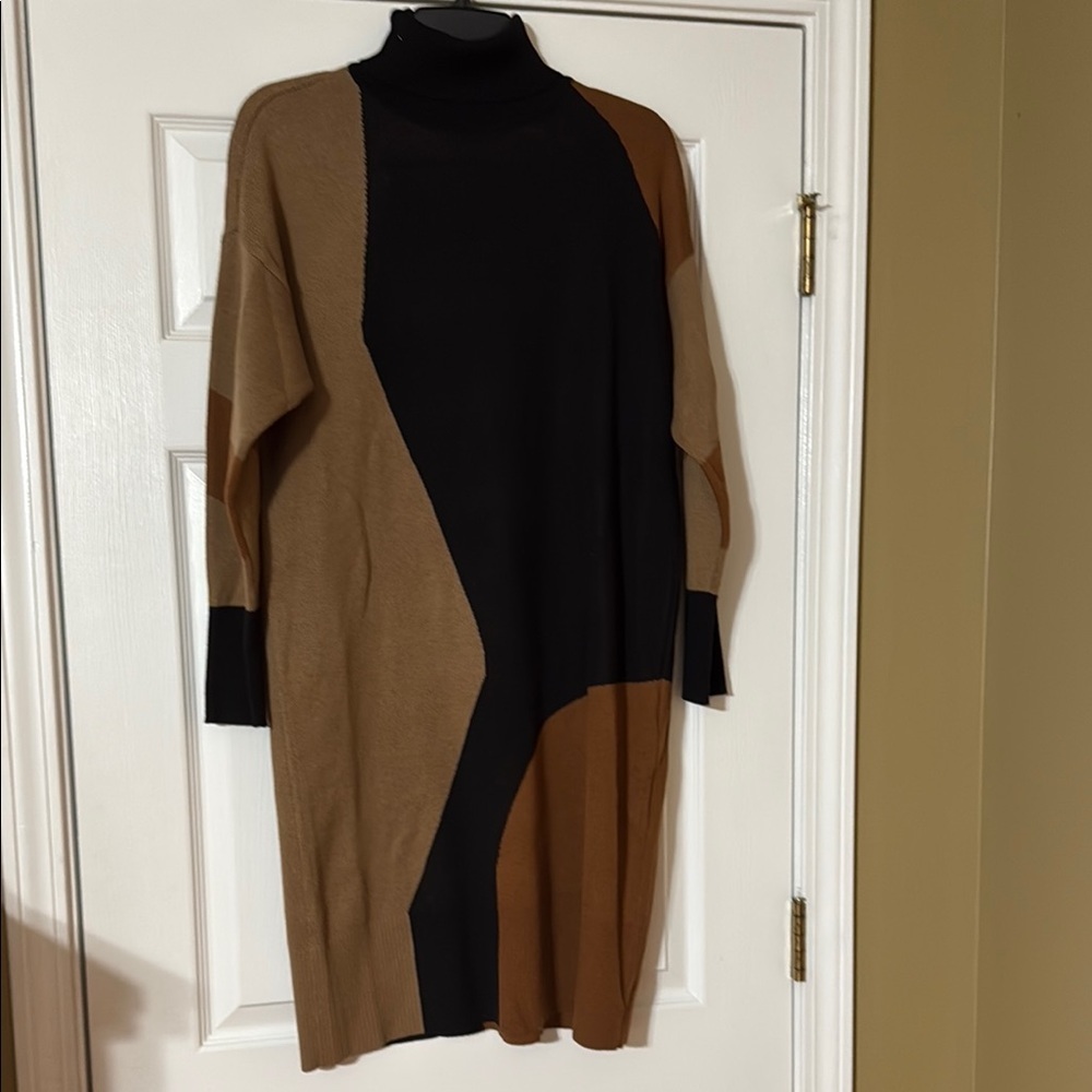 NWT Anne Klein Colorblock Black and Brown Women's Sweater dress